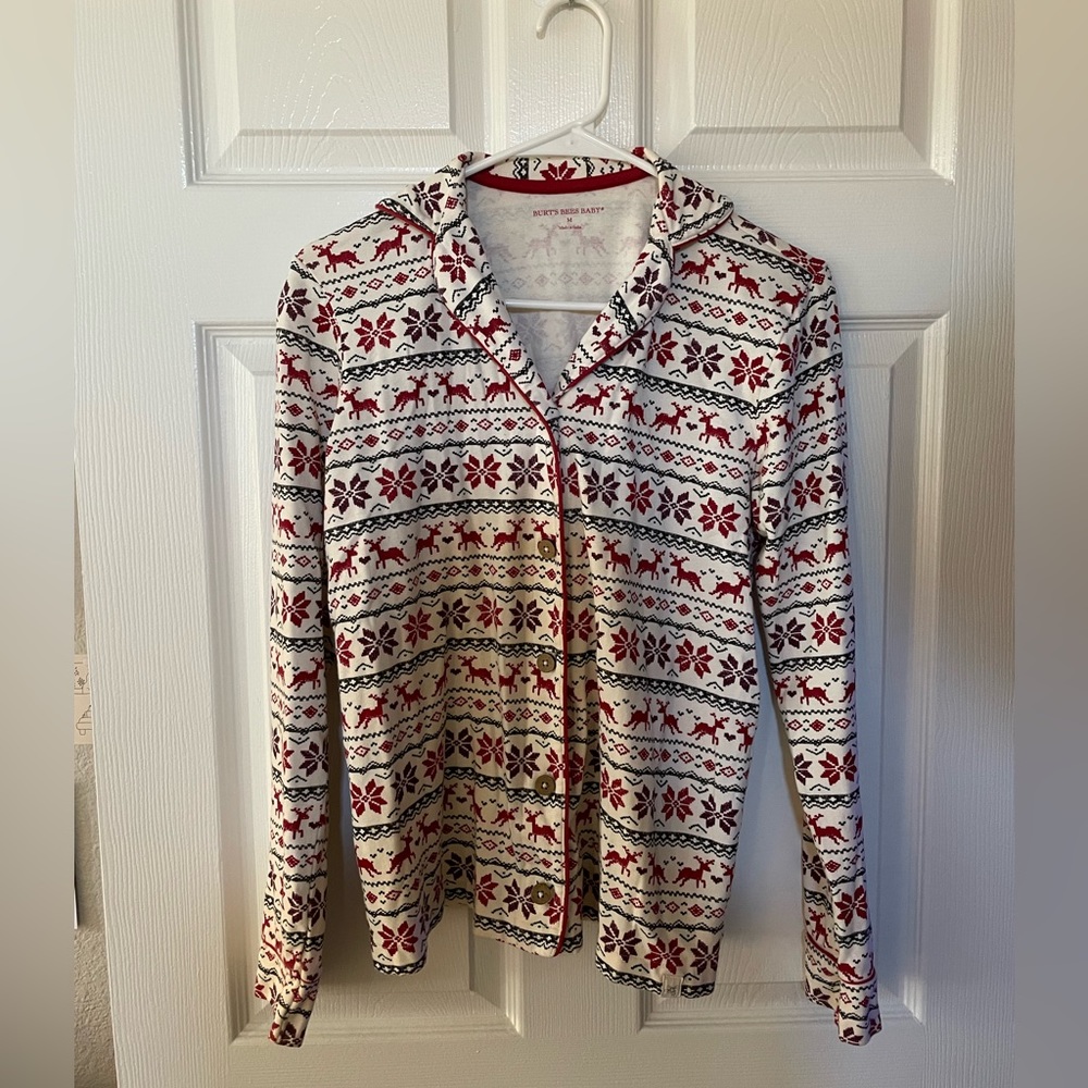 Burt’s Bees Baby: Medium, Button-up Christmas Sweater with reindeer pattern